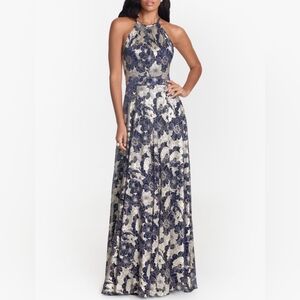 "LAYLA" Long Halter Top Wrap Foil Print Dress
